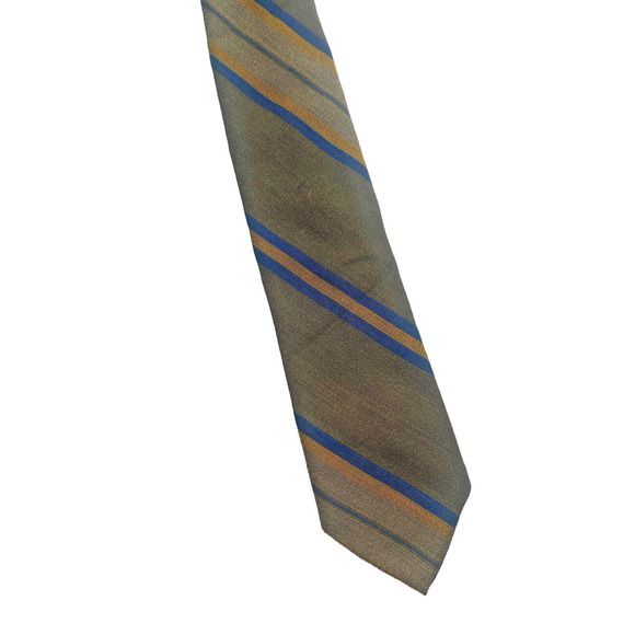 Vintage 1950s Tie Royalist Necktie Super Skinny 2.5" Olive Green Stripe Mod MCM - Picture 3 of 6